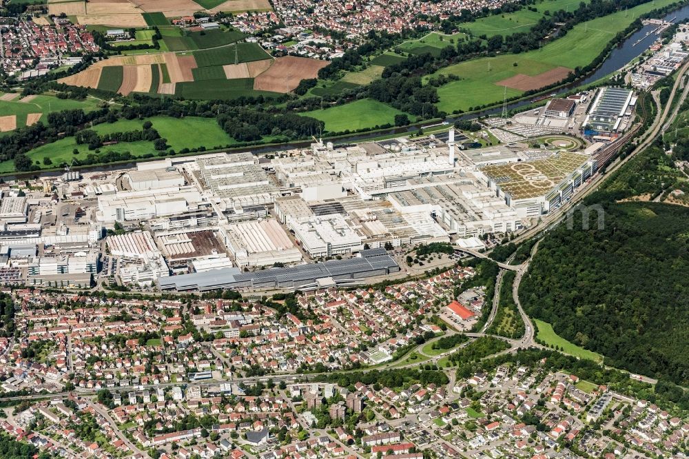 Neckarsulm from the bird's eye view: Company grounds and facilities of Audi AG in Neckarsulm in the state Baden-Wuerttemberg, Germany