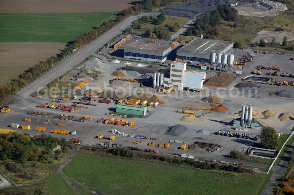 Werneuchen from the bird's eye view: Company grounds and facilities of Berger Bau GmbH in Werneuchen in the state of Brandenburg. Berger Bau with its concrete facilities and workshosp is part of Berger Holding Group