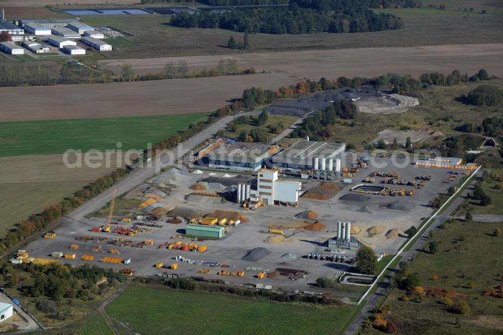 Aerial photograph Werneuchen - Company grounds and facilities of Berger Bau GmbH in Werneuchen in the state of Brandenburg. Berger Bau with its concrete facilities and workshosp is part of Berger Holding Group