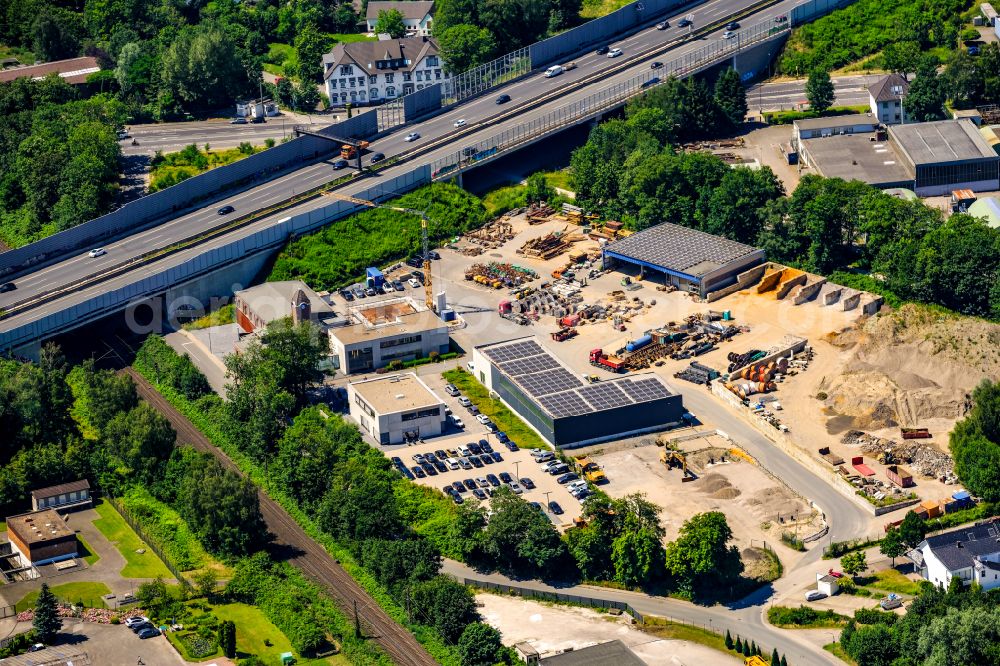 Recklinghausen from the bird's eye view: Company grounds and facilities of of Bauunternehmens Tillmann on street Zum Wetterschacht in Recklinghausen at Ruhrgebiet in the state North Rhine-Westphalia, Germany