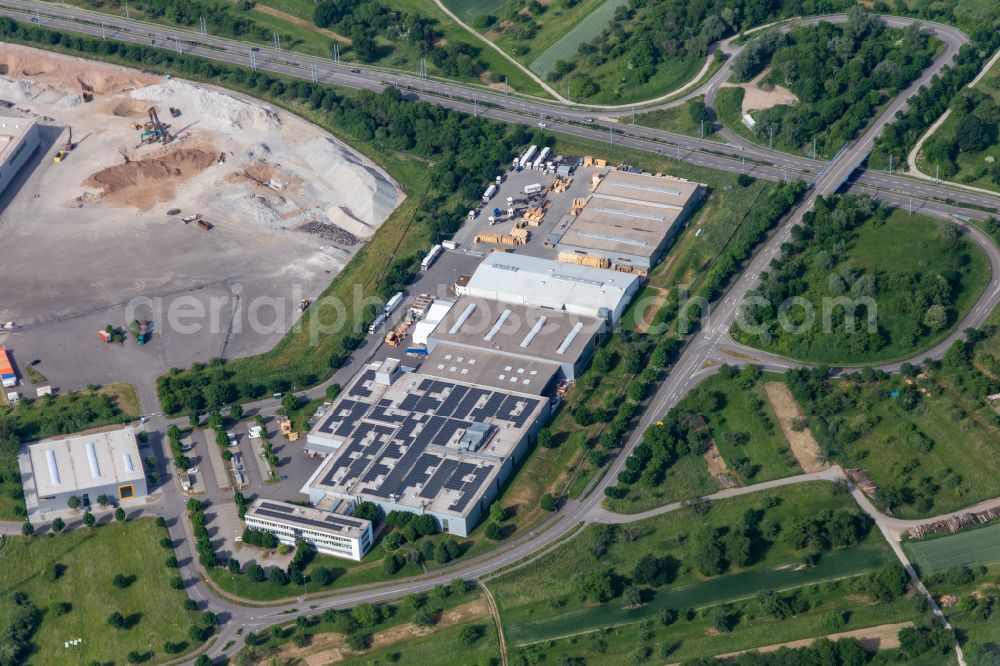 Bischweier from above - Company grounds and facilities of Berghoef GmbH and Logo-Pack GmbH Exportverpackungen in Bischweier in the state Baden-Wuerttemberg, Germany