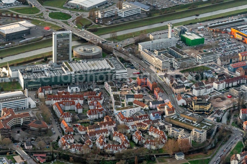 Offenburg from above - Company grounds and facilities of Burda Media in Offenburg in the state Baden-Wurttemberg, Germany