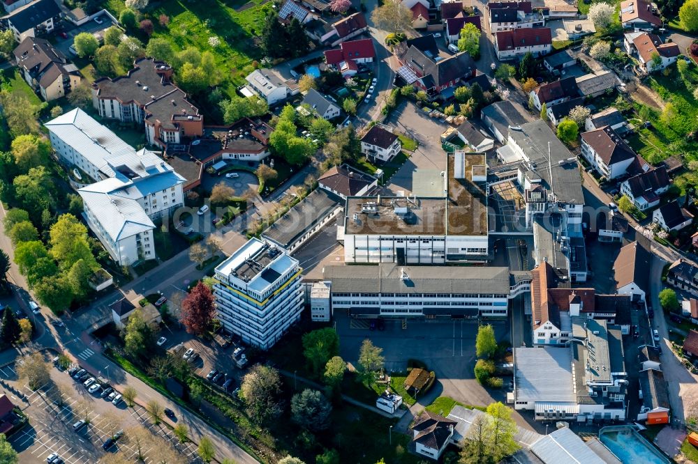 Bühl from the bird's eye view: Company grounds and facilities of of UHU GmbH u Co. KG. (Klebstoffe) in Buehl in the state Baden-Wuerttemberg, Germany