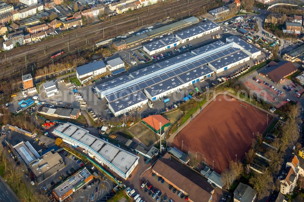 Gelsenkirchen from the bird's eye view: Company grounds and facilities of DB Deutsche Bahn in Gelsenkirchen in the state North Rhine-Westphalia