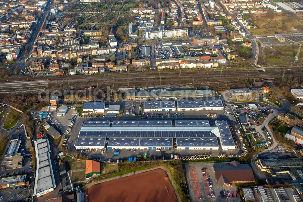 Aerial photograph Gelsenkirchen - Company grounds and facilities of DB Deutsche Bahn in Gelsenkirchen in the state North Rhine-Westphalia