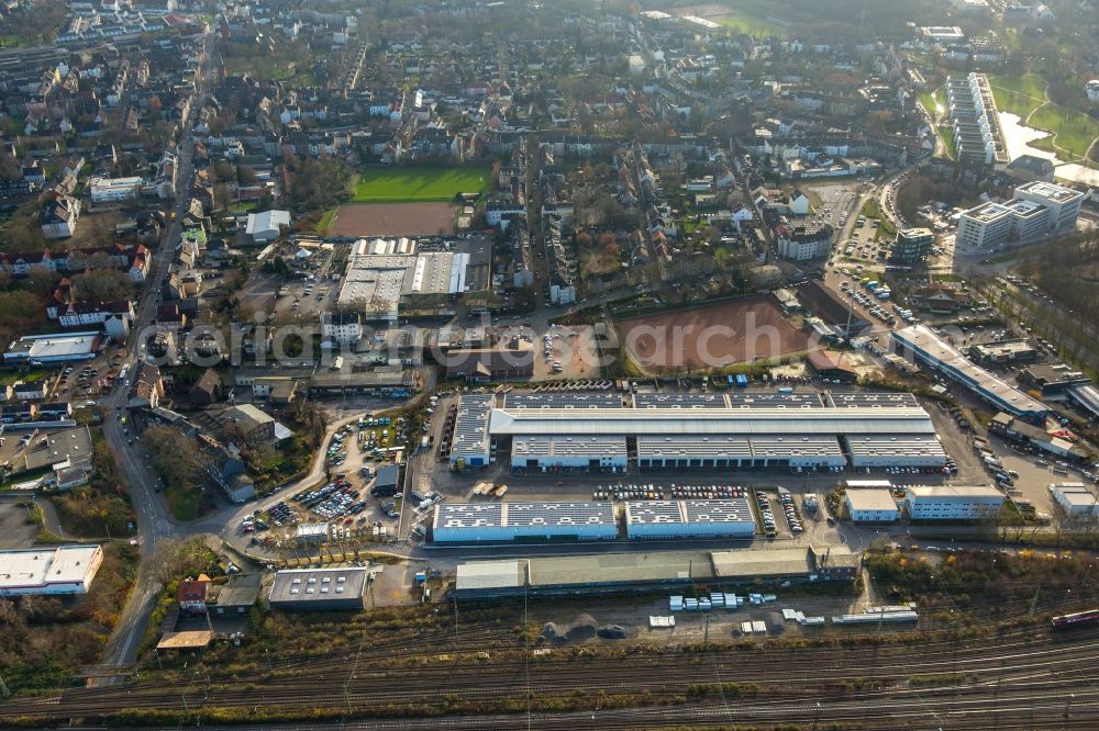 Gelsenkirchen from above - Company grounds and facilities of DB Deutsche Bahn in Gelsenkirchen in the state North Rhine-Westphalia