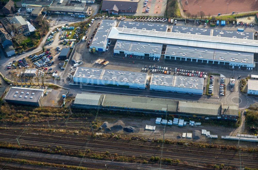 Gelsenkirchen from the bird's eye view: Company grounds and facilities of DB Deutsche Bahn in Gelsenkirchen in the state North Rhine-Westphalia