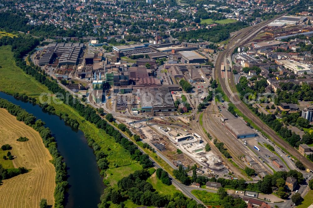 Witten from the bird's eye view: Company grounds and facilities of Deutsche Edelstahlwerke GmbH on the riverbank of the Ruhr in Witten in the state of North Rhine-Westphalia