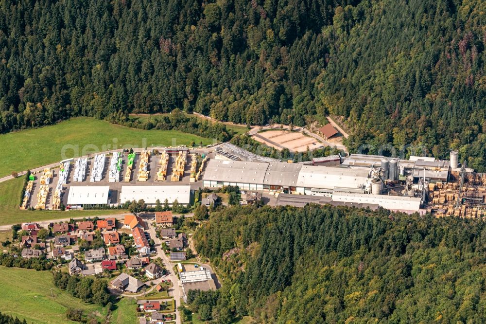 Wagensteig from above - Company grounds and facilities of Dold Holzwerke GmbH in Wagensteig in the state Baden-Wurttemberg, Germany