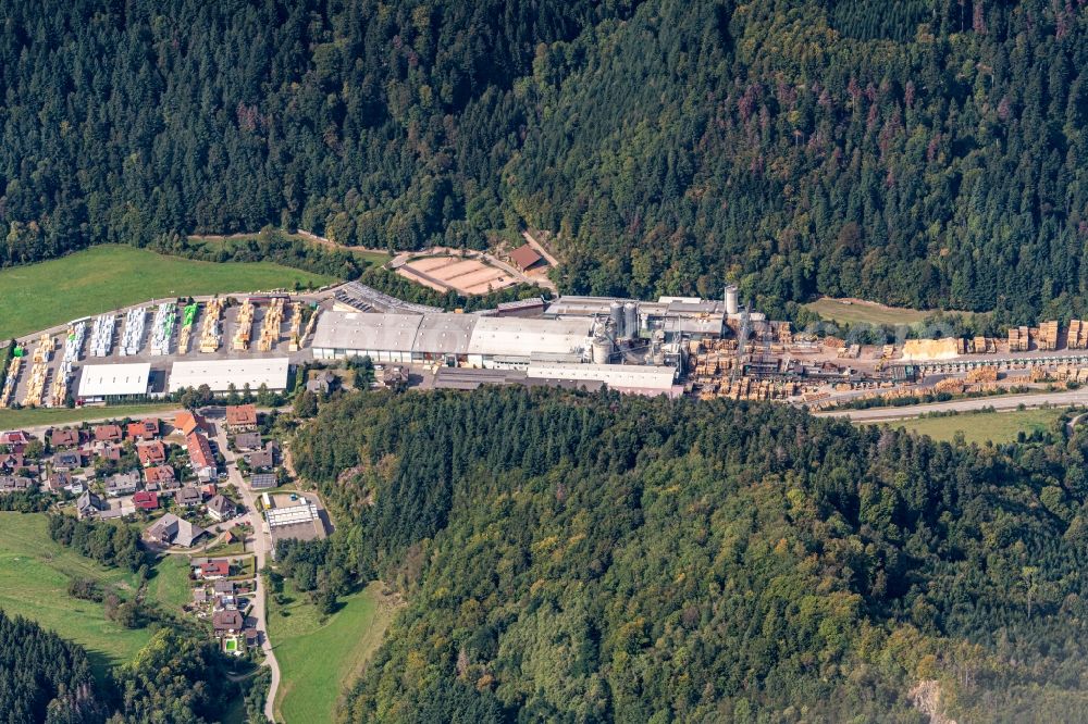 Wagensteig from the bird's eye view: Company grounds and facilities of Dold Holzwerke GmbH in Wagensteig in the state Baden-Wurttemberg, Germany