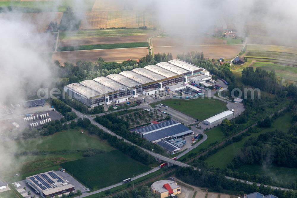 Landau an der Isar from the bird's eye view: Company grounds and facilities of DRAeXLMAIER Group on street Roentgenstrasse in the district Frammeringermoos in Landau an der Isar in the state Bavaria, Germany