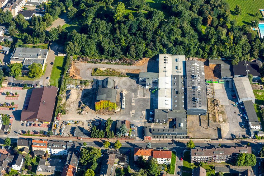 Aerial photograph Wattenscheid - Grounds of the former fireworks company Keller with the historic machine house of the Centrum 2 pit on street Hansastrasse in Wattenscheid in the state of North Rhine-Westphalia, Germany