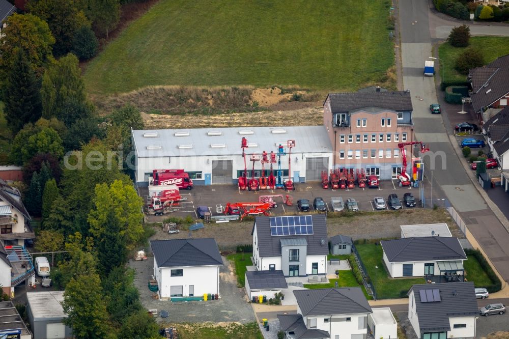 Netphen from above - Company grounds and facilities of Elektro Scharf Meisterbetriebe GmbH in Netphen in the state North Rhine-Westphalia, Germany