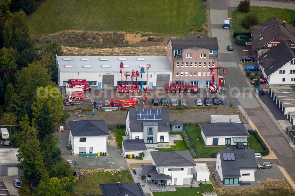 Netphen from the bird's eye view: Company grounds and facilities of Elektro Scharf Meisterbetriebe GmbH in Netphen in the state North Rhine-Westphalia, Germany