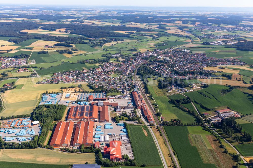 Aerial image Ergoldsbach - Company grounds and facilities of ERLUS AG on street B15 in Ergoldsbach in the state Bavaria, Germany