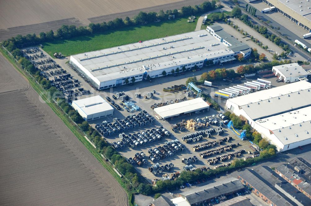 Wunstorf from above - Blick auf das Firmengelände der Firma BRUGG Rohrsysteme GmbH an der Adolf Oesterheld Str. 31 in 32515 Wunstorf. Das Unternehmen ist Spezialanbieter für Rohrsysteme zum Transport von Flüssigkeiten , Gasen und Wärme. Premises of the company in Brugg Pipe Systems Inc. in Wunstorf / Lower Saxony - Germany.