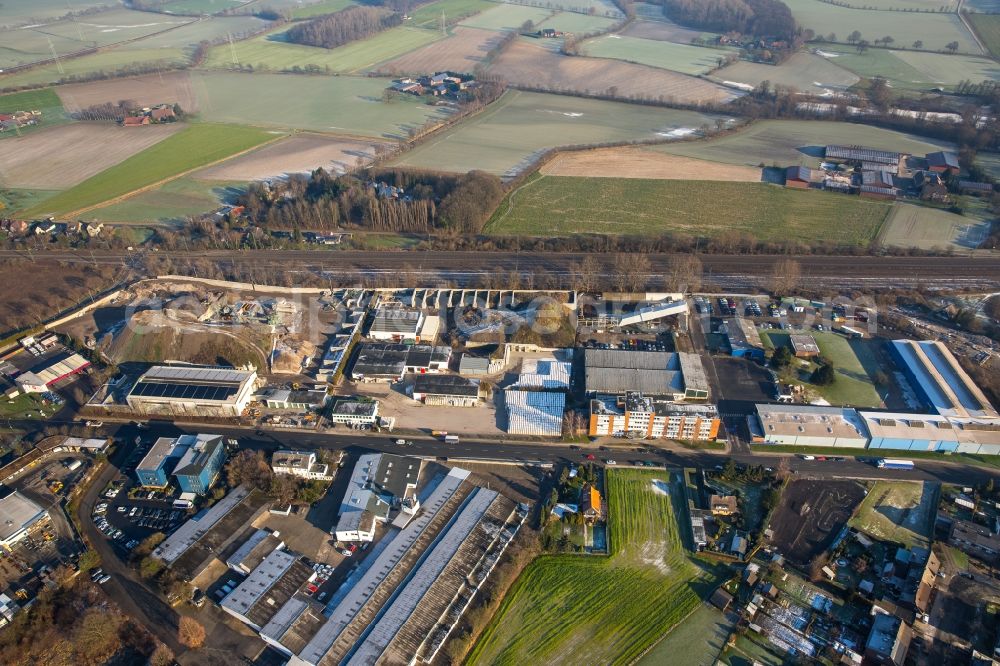 Hamm from the bird's eye view: Company grounds and facilities of SMT Scharf AG on Roemerstrasse in the Bockum-Hoevel part of Hamm in the state of North Rhine-Westphalia