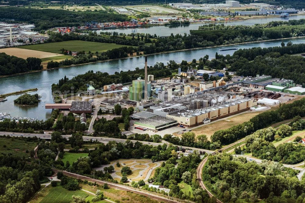 Aerial image Karlsruhe - Company grounds and facilities of Firma Stora Enso in Karlsruhe in the state Baden-Wuerttemberg, Germany