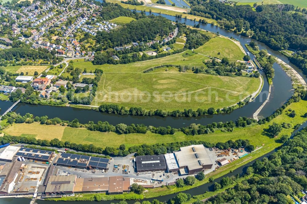 Aerial image Witten - Company grounds and facilities of Friedr. Lohmann GmbH Works for steel in Witten in the state of North Rhine-Westphalia. The works are located on the riverbank of the river Ruhr