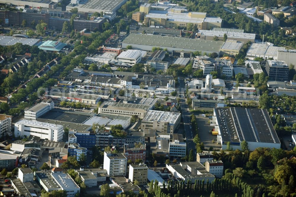 Berlin from the bird's eye view: Company grounds and facilities in the South of the industrial and commercial area around Grossbeerenstrasse in Berlin in Germany. Several companies are located in partly historic buildings of the commercial area at Grossbeerenstrasse