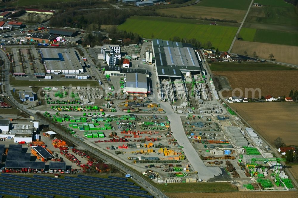 Aerial image Mindelheim - Company premises of the Glass GmbH construction company with halls, company buildings and production facilities on Daimlerstrasse in the industrial park in Mindelheim in the state Bavaria, Germany