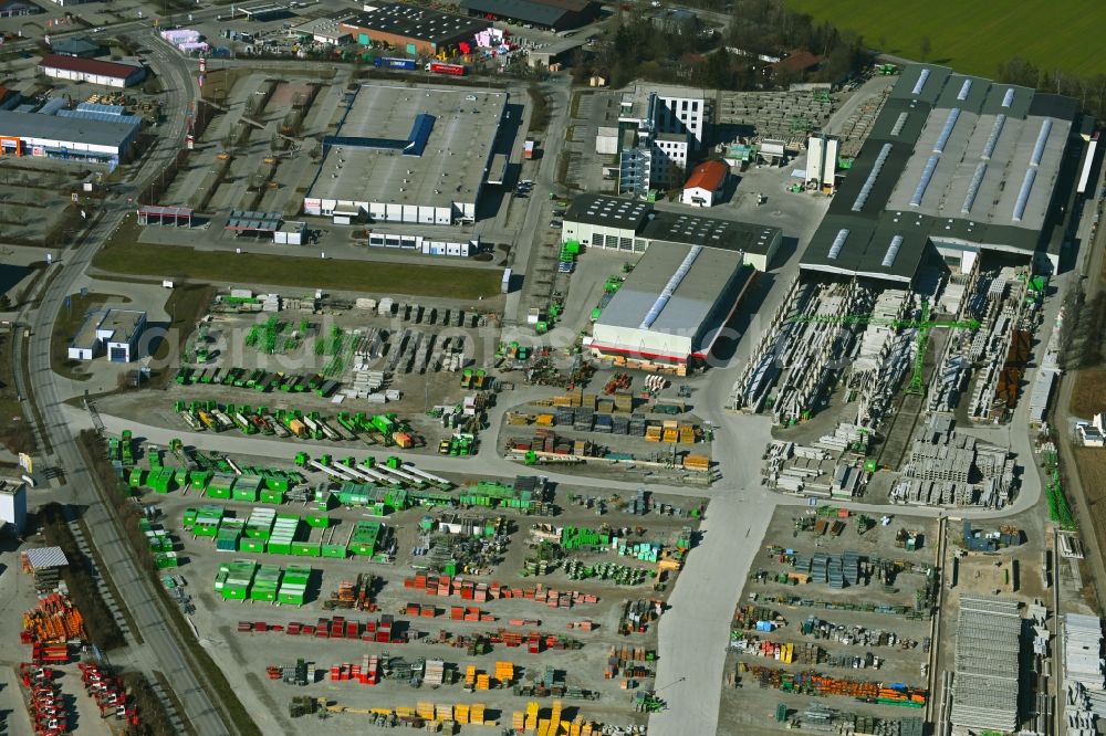 Aerial photograph Mindelheim - Company premises of the Glass GmbH construction company with halls, company buildings and production facilities on Daimlerstrasse in the industrial park in Mindelheim in the state Bavaria, Germany