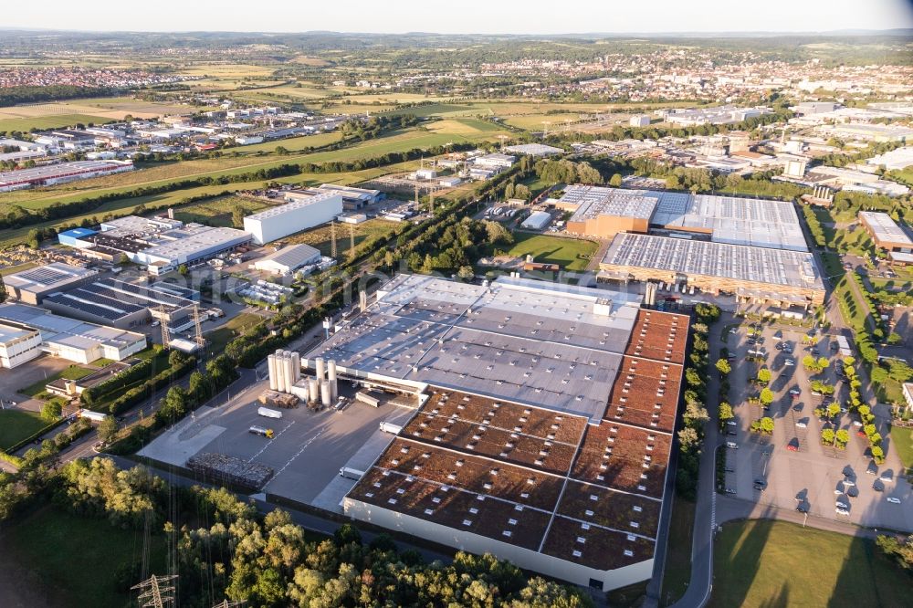 Bruchsal from above - Company grounds and facilities of HANSA-HEEMANN AG in Bruchsal in the state Baden-Wurttemberg, Germany