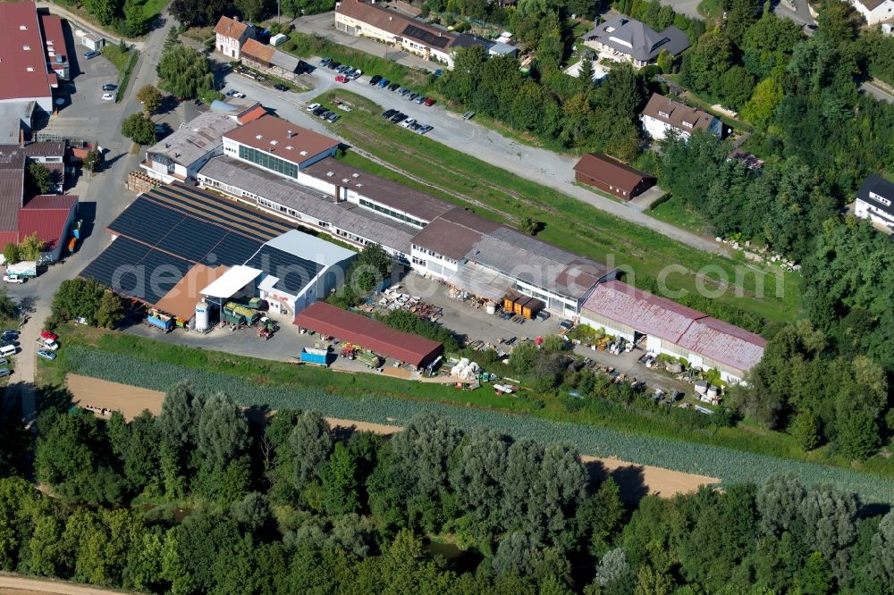 Jagsthausen from above - Company grounds and facilities of Heimotion GmbH on Bahnhofstrasse in Jagsthausen in the state Baden-Wurttemberg, Germany