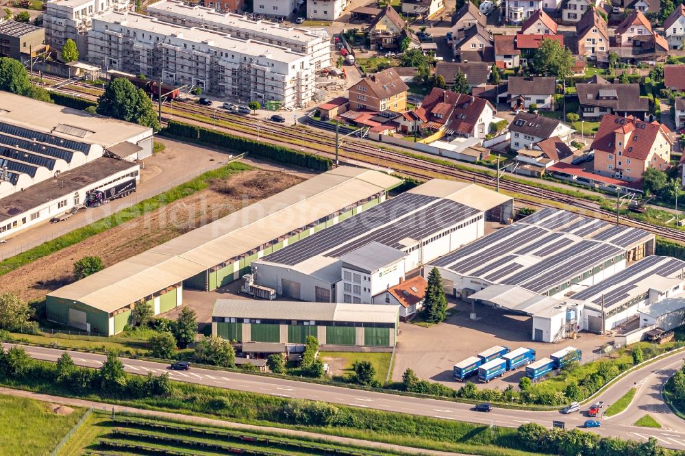 Riegel am Kaiserstuhl from the bird's eye view: Company grounds and facilities of herbert-hipp Verpackungs GmbH in Riegel am Kaiserstuhl in the state Baden-Wurttemberg, Germany