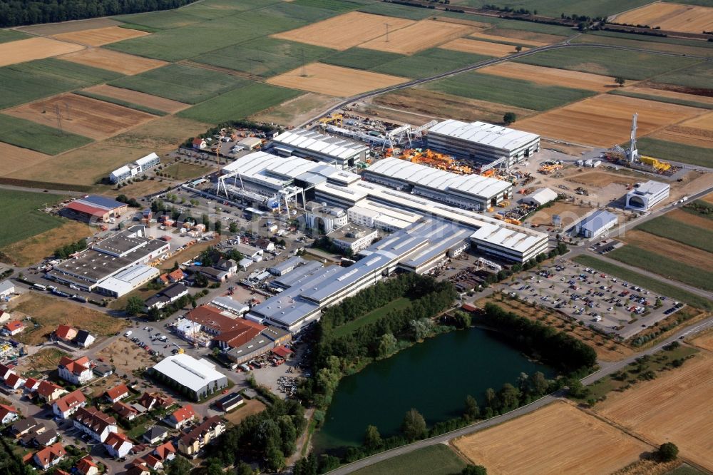 Schwanau from above - Company grounds and facilities of Herrenknecht AG in Schwanau in the state Baden-Wuerttemberg, Germany