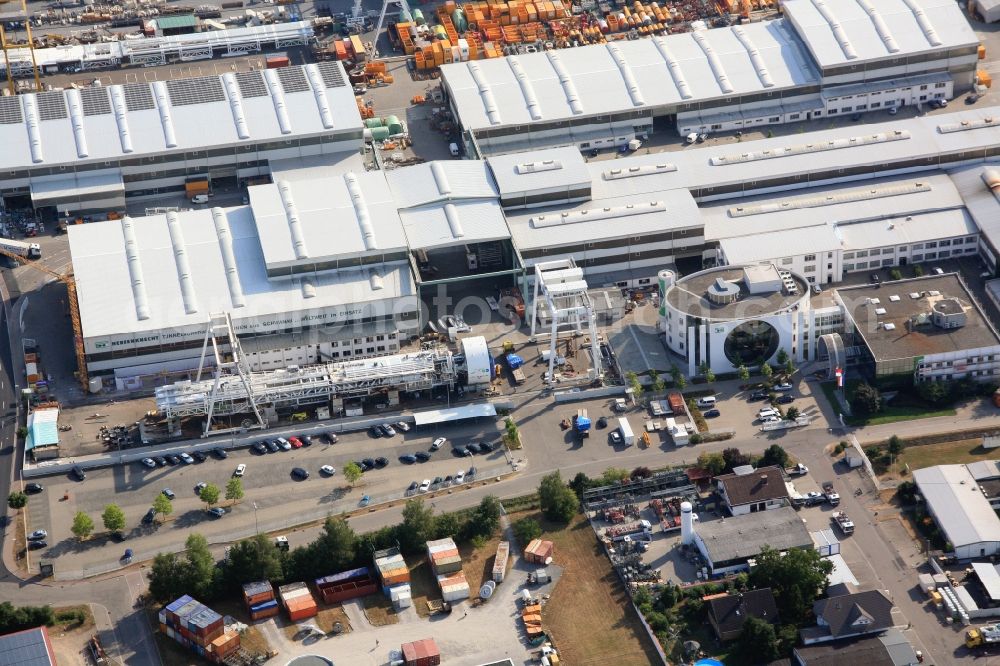 Aerial image Schwanau - Company grounds and facilities of Herrenknecht AG in Schwanau in the state Baden-Wuerttemberg, Germany. Final assembly of a drilling machine