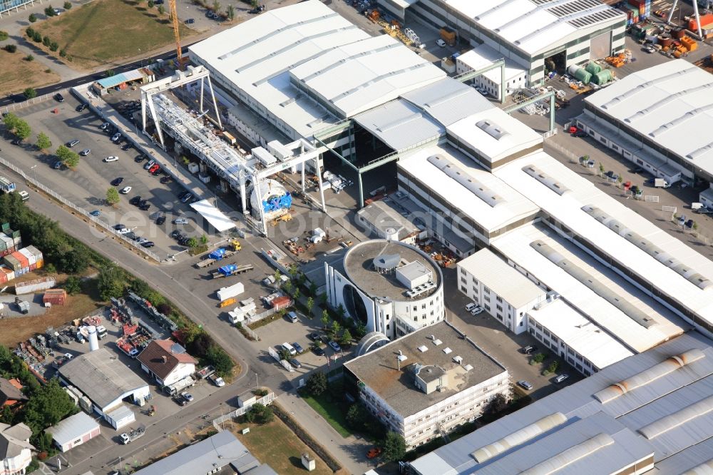 Schwanau from the bird's eye view: Company grounds and facilities of Herrenknecht AG in Schwanau in the state Baden-Wuerttemberg, Germany. Final assembly of a drilling machine