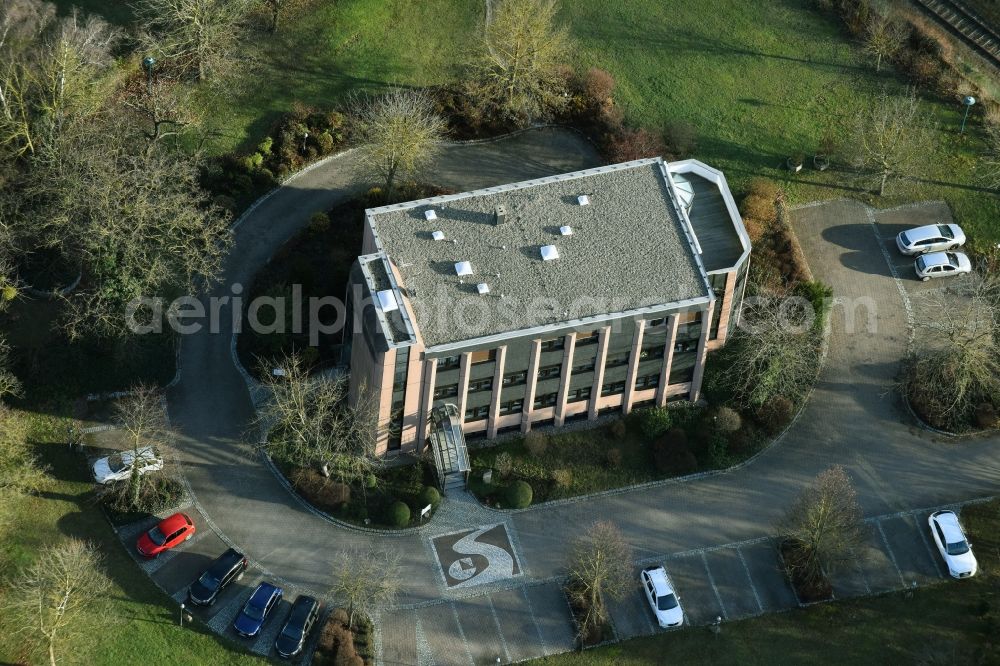 Rüdersdorf from the bird's eye view: Company grounds and facilities of H.e.r.t.z Elektronik GmbH Strausberger Strasse in Ruedersdorf in the state Brandenburg