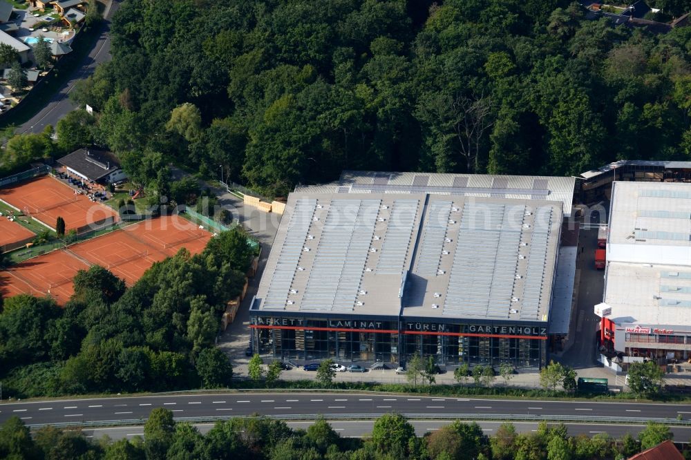 Aerial image Obertshausen - Company grounds and facilities of the woods dealer and store Holzland Becker in Obertshausen in the state of Hesse