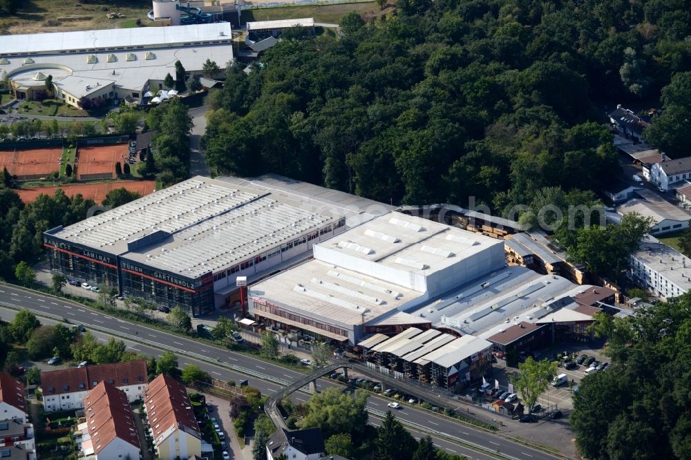 Obertshausen from the bird's eye view: Company grounds and facilities of the woods dealer and store Holzland Becker in Obertshausen in the state of Hesse