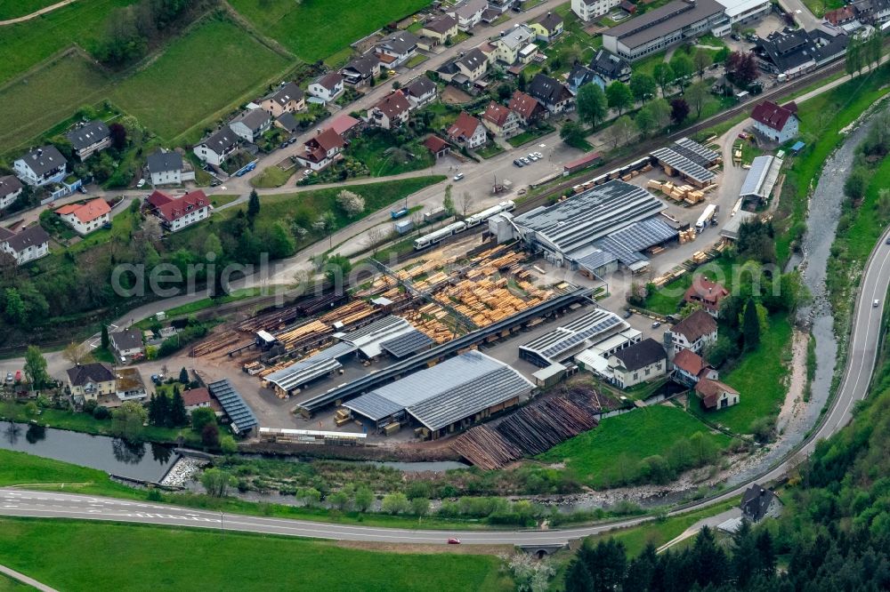 Aerial image Wolfach - Company grounds and facilities of Holzhandel Gebrueder Heinzelmann in Wolfach in the state Baden-Wurttemberg, Germany