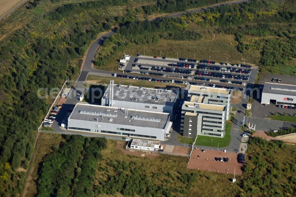 Stollberg/Erzgeb. from above - Company grounds and facilities of IAV GmbH, Entwicklungszentrum Chemnitz/Stollberg and CNC Lindenmann GmbH + Co Praezisionsteile KG in Stollberg/Erzgeb. in the state Saxony