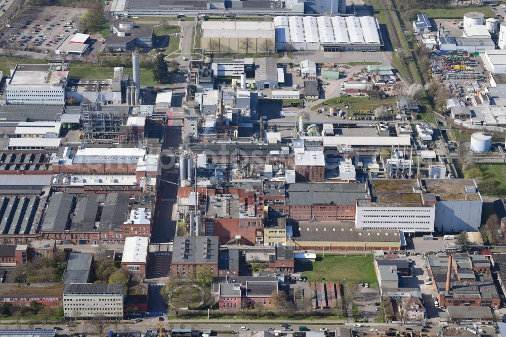 Aerial image Freiburg im Breisgau - Company grounds and facilities of the chemical company Rhodia Acetow GmbH and Industrial Park InfraRhod in the district Bruehl in Freiburg im Breisgau in the state Baden-Wurttemberg, Germany