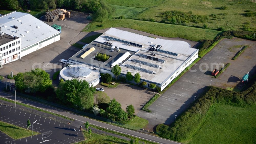 Windhagen from the bird's eye view: Company premises of JK-International GmbH, manufacturer of sunbeds, in Windhagen in the state Rhineland-Palatinate, Germany