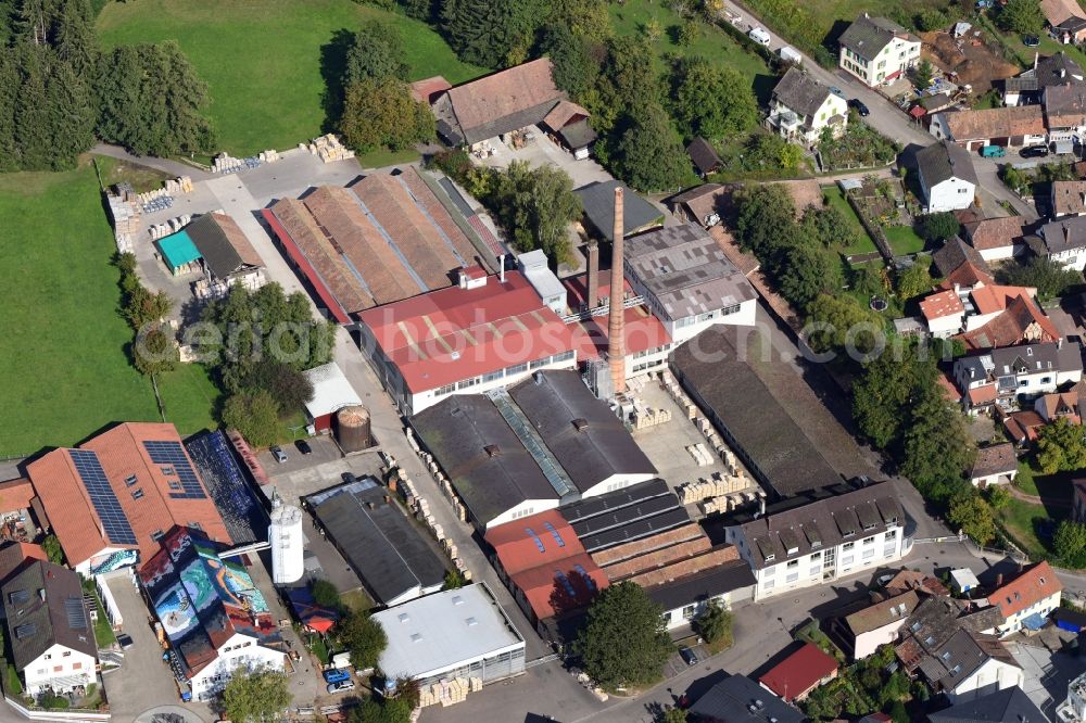 Kandern from above - Company grounds and facilities of Kandern Feuerfest GmbH in Kandern in the state Baden-Wurttemberg, Germany