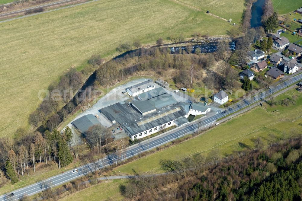 Meschede from the bird's eye view: Company grounds and facilities of KSM Kunststofftechnik Meschede GmbH & Co.KG on Heinrichsthaler Strasse in Meschede in the state North Rhine-Westphalia, Germany