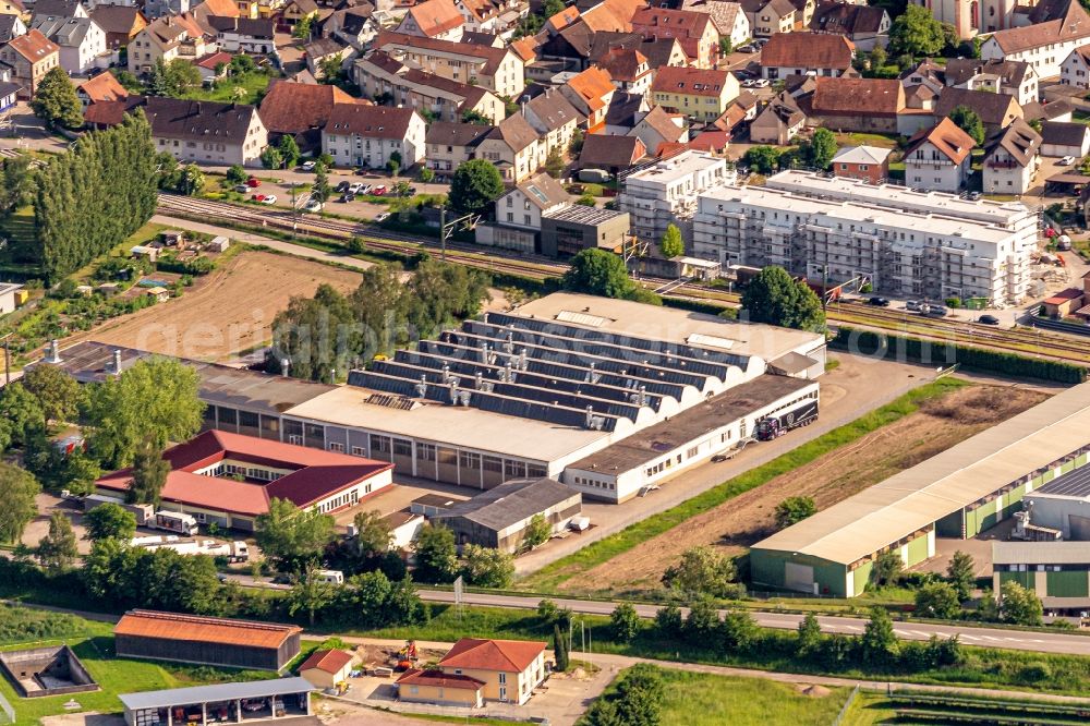 Riegel am Kaiserstuhl from above - Company grounds and facilities of lackiercenter-schultis in Riegel am Kaiserstuhl in the state Baden-Wurttemberg, Germany