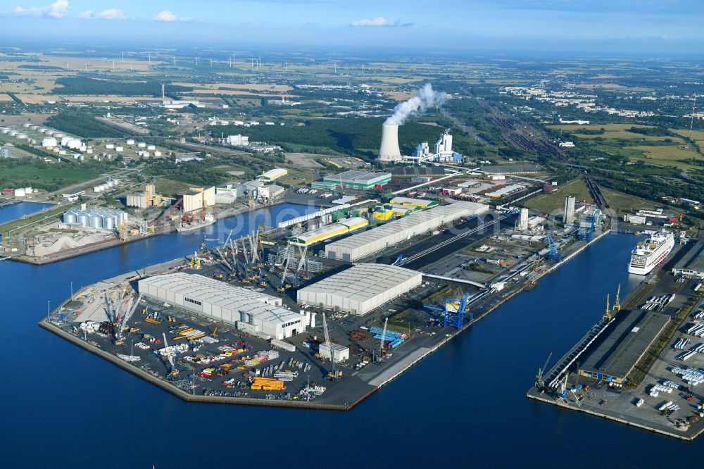 Aerial image Rostock - Company grounds and facilities of Liebherr-MCCtec GmbH in Rostock in the state Mecklenburg - Western Pomerania