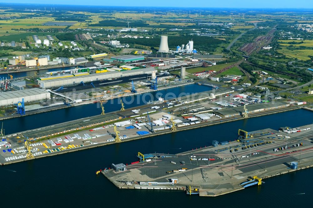 Aerial image Rostock - Company grounds and facilities of Liebherr-MCCtec GmbH in Rostock in the state Mecklenburg - Western Pomerania