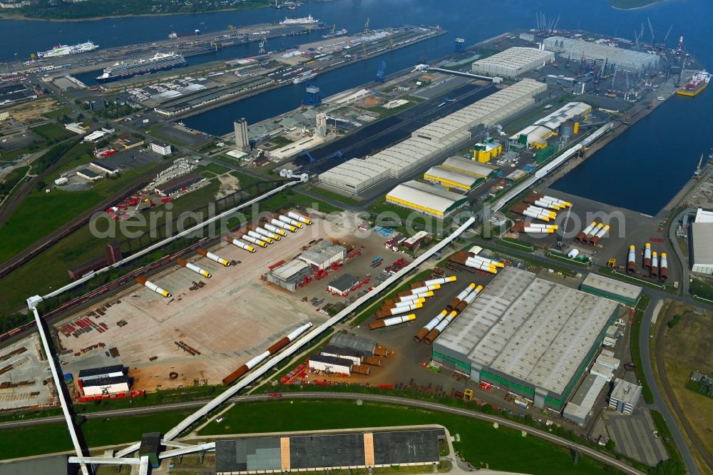 Aerial image Rostock - Company grounds and facilities of Liebherr-MCCtec GmbH in Rostock in the state Mecklenburg - Western Pomerania