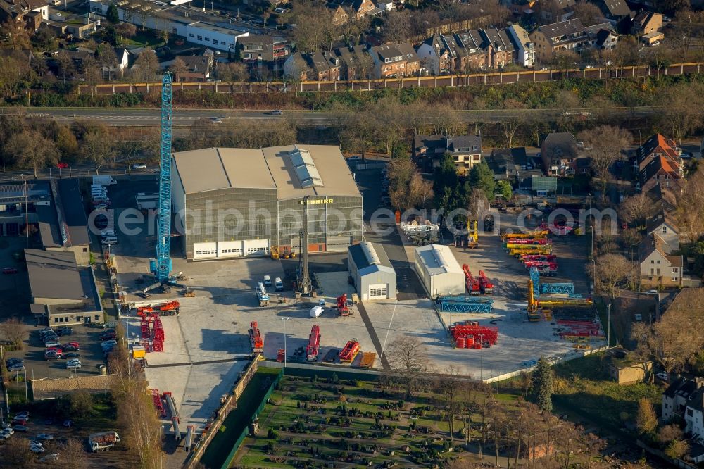 Aerial image Oberhausen - Company grounds and facilities of the Liebherr Works Ehingen in Oberhausen in the state of North Rhine-Westphalia. mobile cranes are being produced here