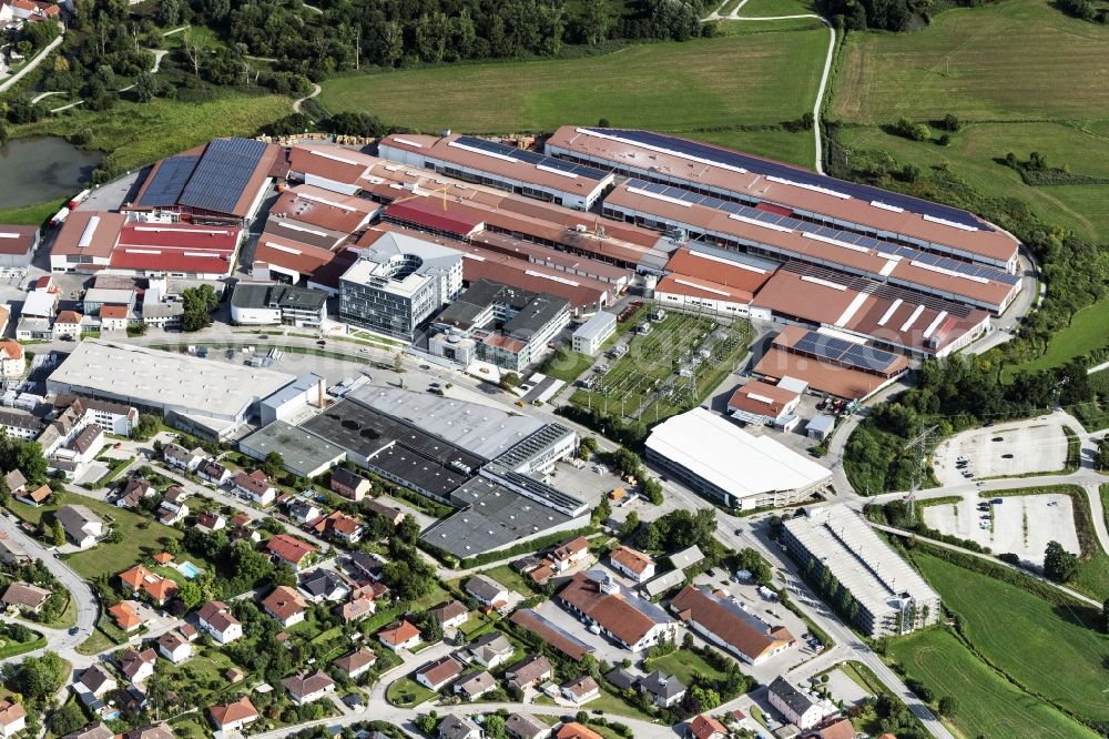 Arnstorf from above - Company grounds and facilities of Lindner Group in Arnstorf in the state Bavaria, Germany