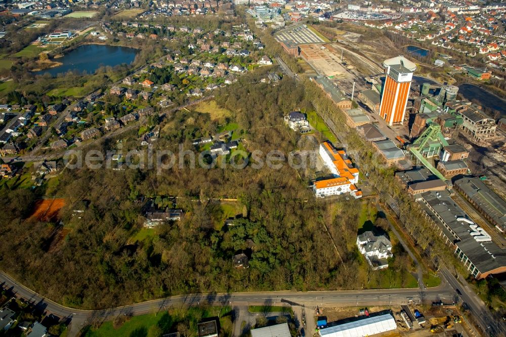 Kamp-Lintfort from the bird's eye view: Company grounds and facilities of Linksniederrheinische Entwaesserungs-Genossenschaft on Friedrich-Heinrich-Allee in Kamp-Lintfort in the state North Rhine-Westphalia