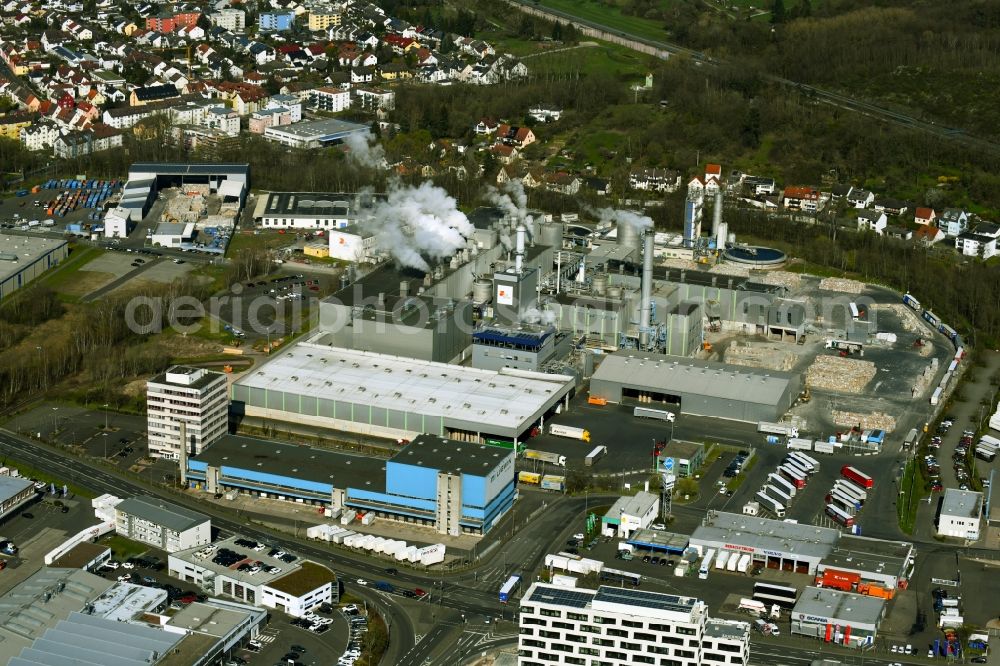 Aerial image Aschaffenburg - Firmengebaeude des Logistikunternehmens Logwin AG mit Hallen und Firmengebaeuden an der Weichert-Strasse in Aschaffenburg im Bundesland Bayern, Deutschland