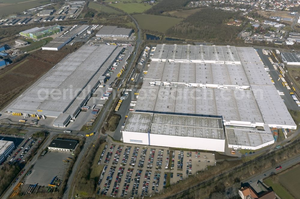 Aerial photograph Unna - Premises of the logistics center of DHL Solutions Retail GmbH, a logistics company DHL at the Gießerstraße in Unna in the Ruhr area in North Rhine-Westphalia